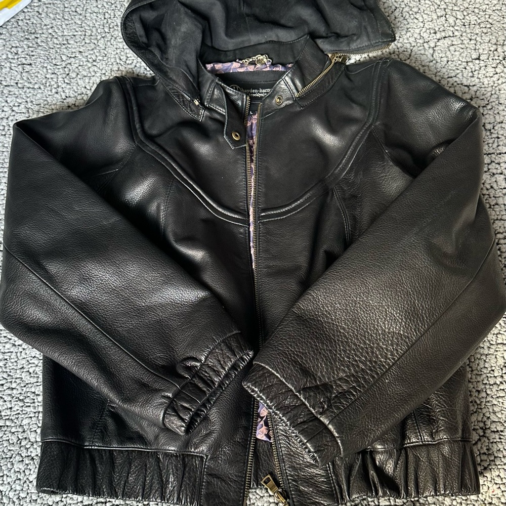 Black Leather Hooded Jacket